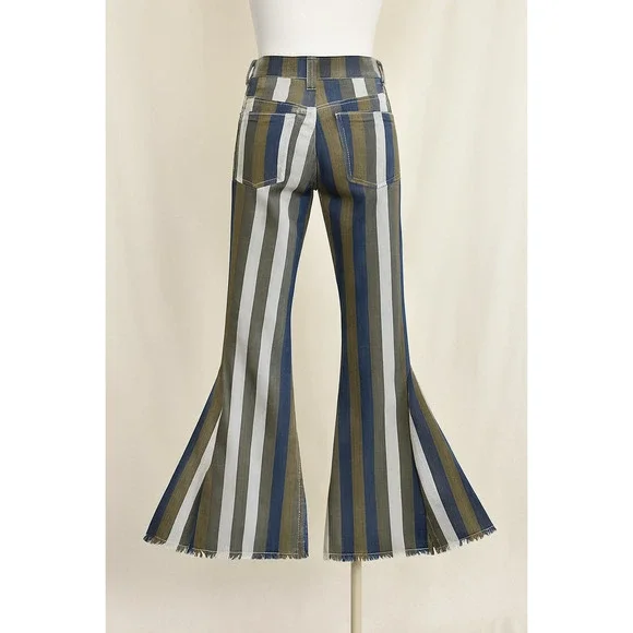 Hope L Bell Bottom Jeans Vintage Style Striped Boho Retro Y2K Hippie 70's Retro - Picture 2 of 14
